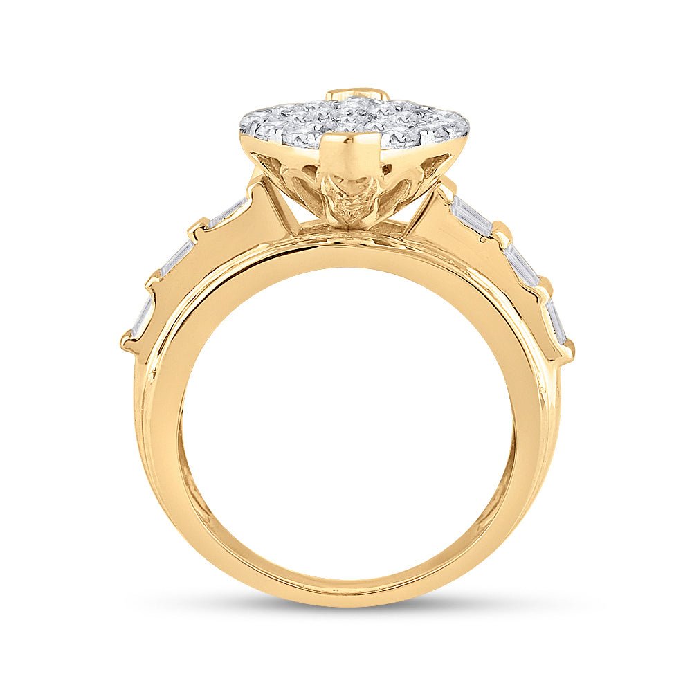 10K Yellow Gold Round Diamond Women's Oval Cluster Bridal Wedding Engagement Ring 3 Cttw - Splendid Jewellery