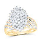 10K Yellow Gold Round Diamond Women's Oval Cluster Ring 1 Cttw - Splendid Jewellery