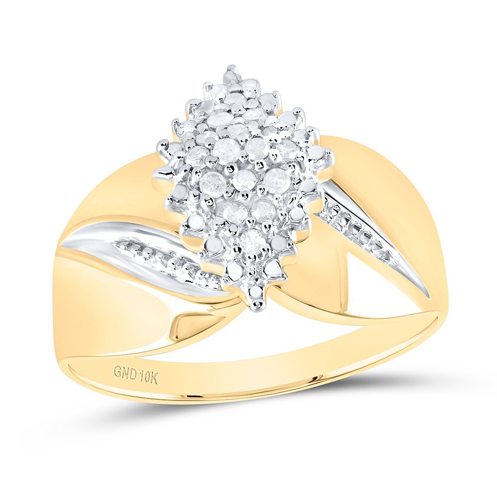 10K Yellow Gold Round Diamond Women's Prong Set Oval Cluster Ring 1/8 Cttw - Splendid Jewellery