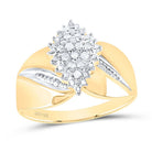 10K Yellow Gold Round Diamond Women's Prong Set Oval Cluster Ring 1/8 Cttw - Splendid Jewellery