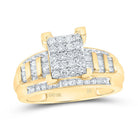 10K Yellow Gold Round Diamond Women's Rectangle Cluster Bridal Wedding Engagement Ring 7/8 Cttw - Splendid Jewellery