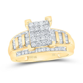 10K Yellow Gold Round Diamond Women's Rectangle Cluster Bridal Wedding Engagement Ring 7/8 Cttw - Splendid Jewellery