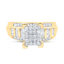 Load image into Gallery viewer, 10K Yellow Gold Round Diamond Women's Rectangle Cluster Bridal Wedding Engagement Ring 7/8 Cttw - Splendid Jewellery