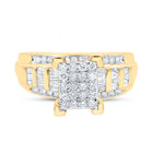10K Yellow Gold Round Diamond Women's Rectangle Cluster Bridal Wedding Engagement Ring 7/8 Cttw - Splendid Jewellery