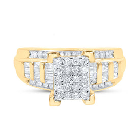 10K Yellow Gold Round Diamond Women's Rectangle Cluster Bridal Wedding Engagement Ring 7/8 Cttw - Splendid Jewellery