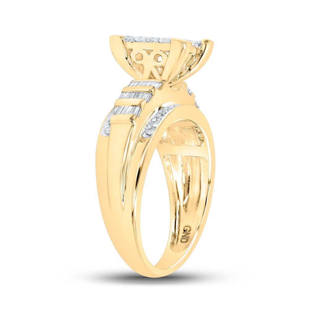 10K Yellow Gold Round Diamond Women's Rectangle Cluster Bridal Wedding Engagement Ring 7/8 Cttw - Splendid Jewellery