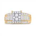 10K Yellow Gold Round Diamond Women's Rectangle Cluster Bridal Wedding Engagement Ring 7/8 Cttw - Splendid Jewellery