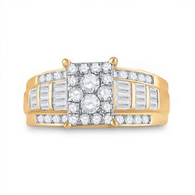 10K Yellow Gold Round Diamond Women's Rectangle Cluster Bridal Wedding Engagement Ring 7/8 Cttw - Splendid Jewellery