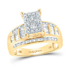 10K Yellow Gold Round Diamond Women's Rectangle Cluster Bridal Wedding Engagement Ring 7/8 Cttw - Splendid Jewellery