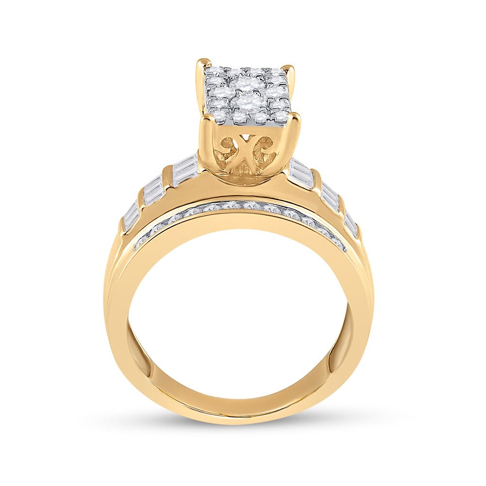 10K Yellow Gold Round Diamond Women's Rectangle Cluster Bridal Wedding Engagement Ring 7/8 Cttw - Splendid Jewellery