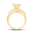 10K Yellow Gold Round Diamond Women's Rectangle Cluster Bridal Wedding Engagement Ring 7/8 Cttw - Splendid Jewellery