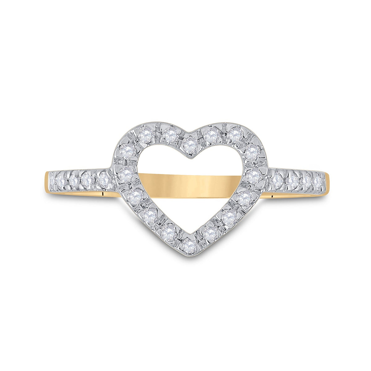 10K Yellow Gold Round Diamond Women's Simple Heart Outline Ring 1/5 Cttw - Splendid Jewellery