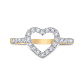 10K Yellow Gold Round Diamond Women's Simple Heart Outline Ring 1/5 Cttw - Splendid Jewellery