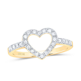 10K Yellow Gold Round Diamond Women's Simple Heart Outline Ring 1/5 Cttw - Splendid Jewellery