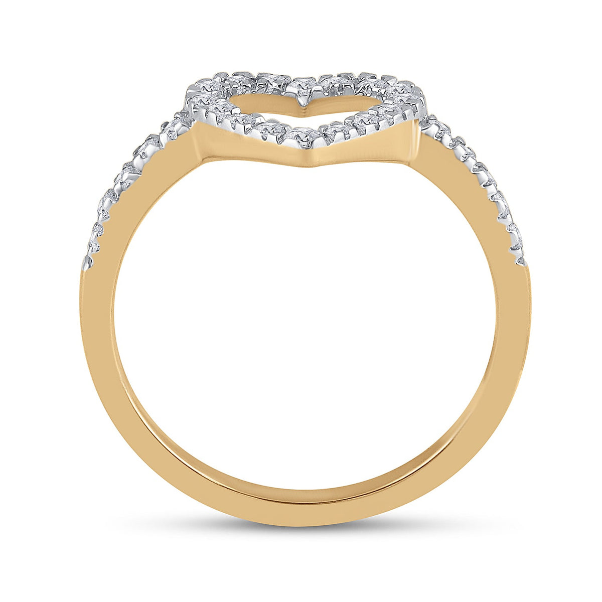 10K Yellow Gold Round Diamond Women's Simple Heart Outline Ring 1/5 Cttw - Splendid Jewellery