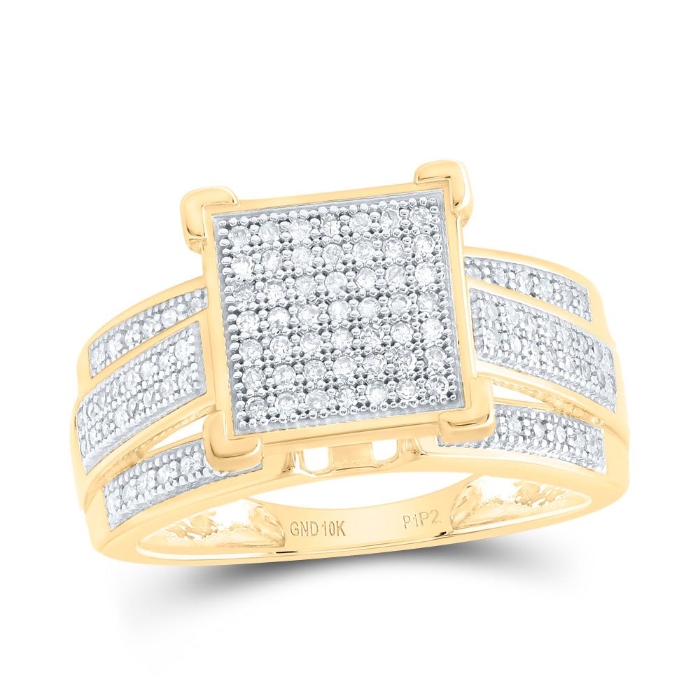 10K Yellow Gold Round Diamond Women's Square Cluster Ring 1/3 Cttw - Splendid Jewellery