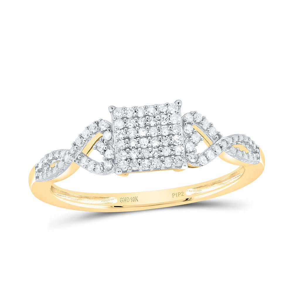 10K Yellow Gold Round Diamond Women's Square Cluster Ring 1/5 Cttw - Splendid Jewellery