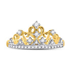 10K Yellow Gold Round Diamond Women's Tiara Crown Band Ring 1/5 Cttw - Splendid Jewellery