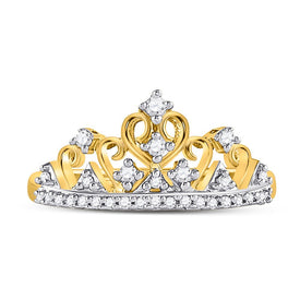 10K Yellow Gold Round Diamond Women's Tiara Crown Band Ring 1/5 Cttw - Splendid Jewellery