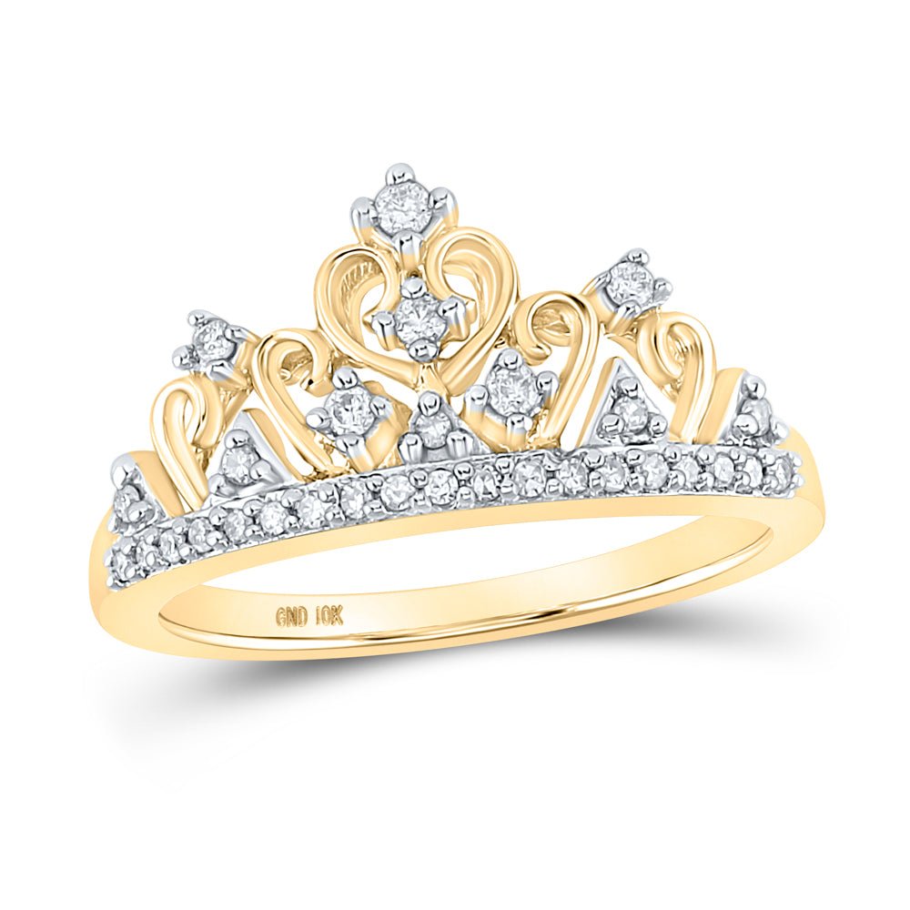 10K Yellow Gold Round Diamond Women's Tiara Crown Band Ring 1/5 Cttw - Splendid Jewellery