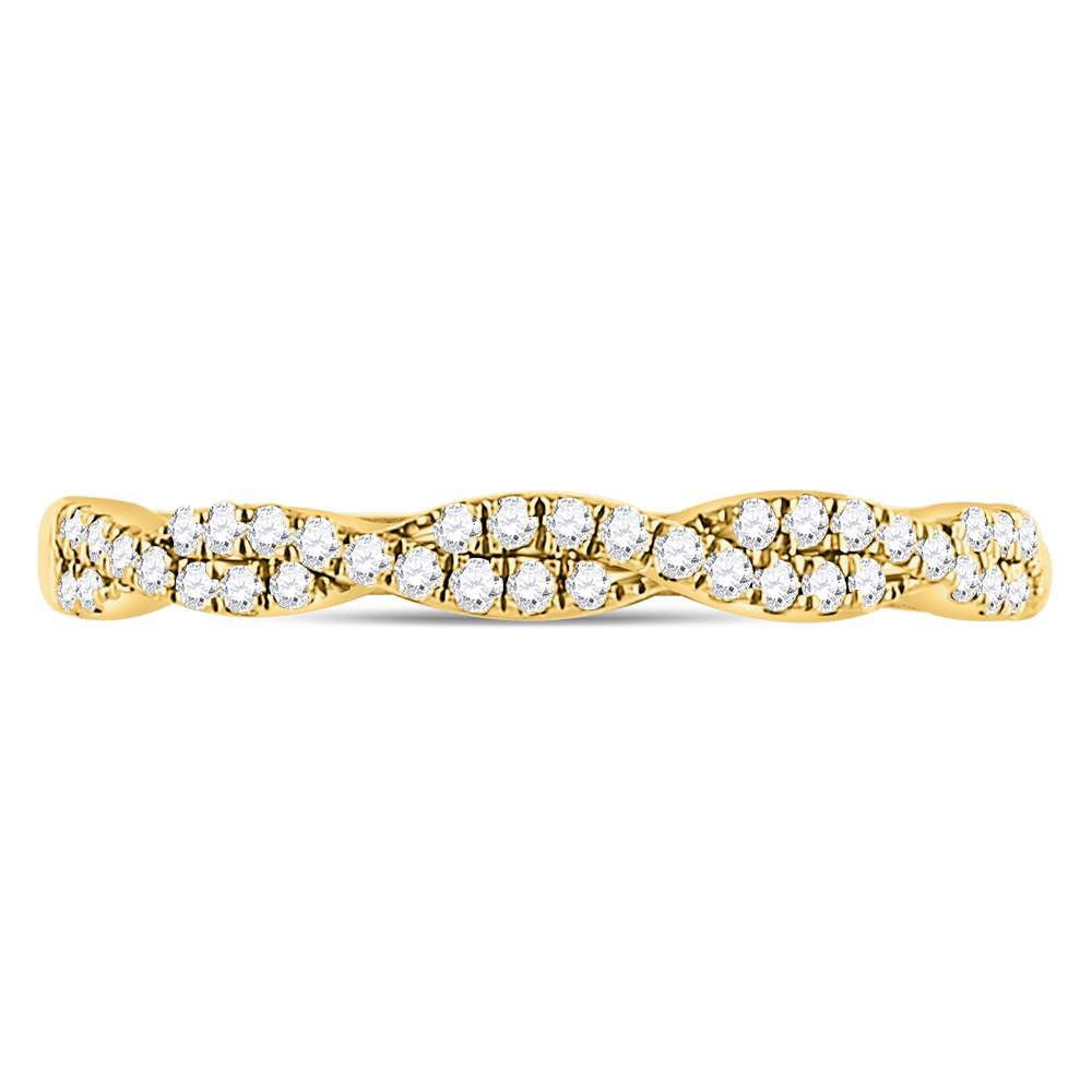 10K Yellow Gold Round Diamond Women's Twist Stackable Band Ring 1/4 Cttw - Splendid Jewellery
