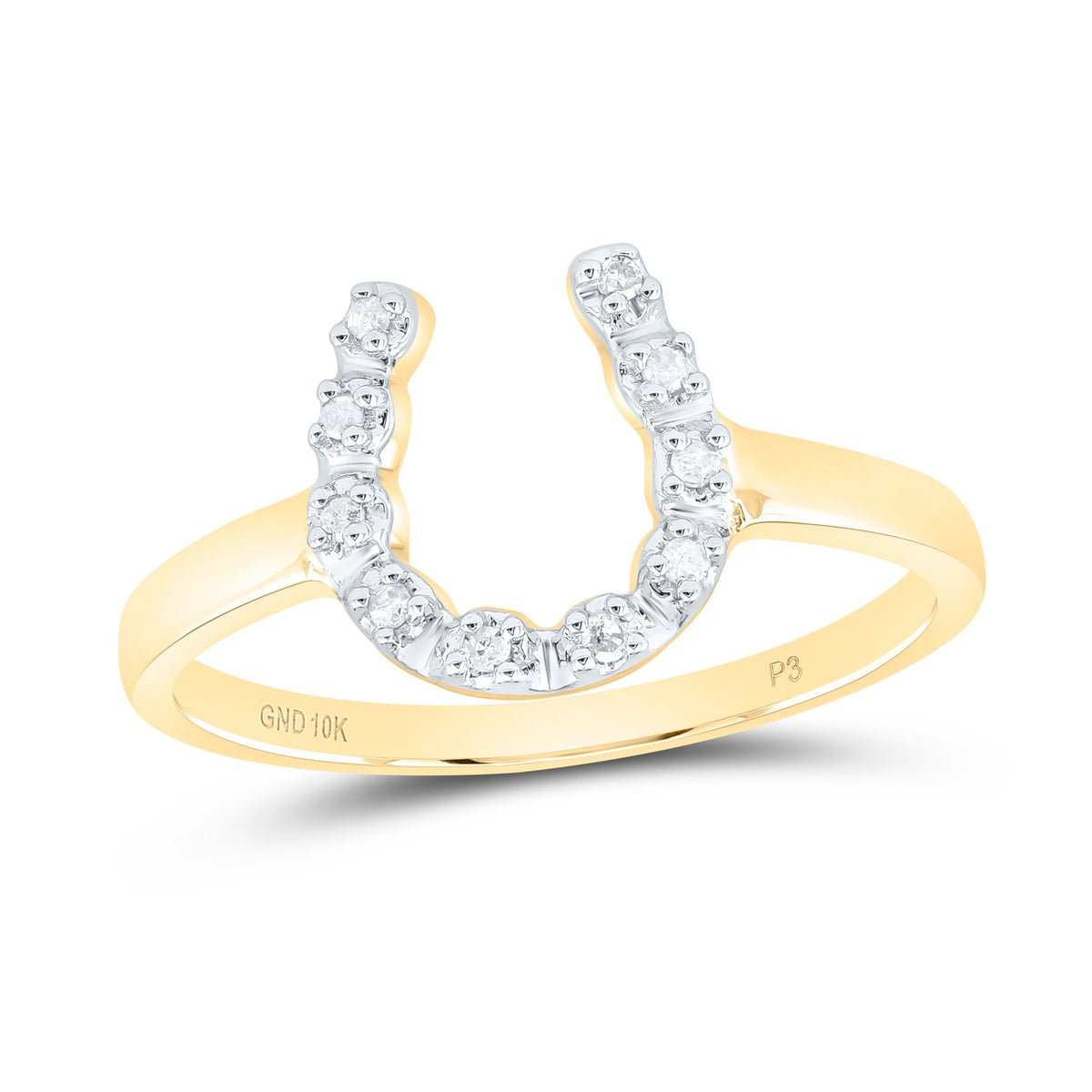 10K Yellow Gold Round Diamond Women's Two Tone Simple Lucky Horseshoe Ring 1/20 Cttw - Splendid Jewellery