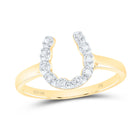 10K Yellow Gold Round Diamond Women's Two Tone Simple Lucky Horseshoe Ring 1/20 Cttw - Splendid Jewellery