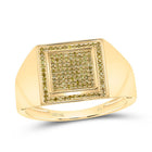 10K Yellow Gold Round Mens Yellow Color Enhanced Square Cluster Ring 1/4 Cttw - Splendid Jewellery