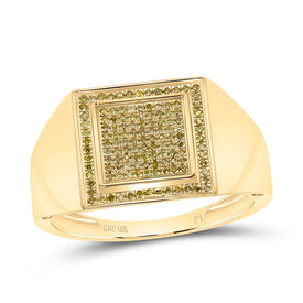 10K Yellow Gold Round Mens Yellow Color Enhanced Square Cluster Ring 1/4 Cttw - Splendid Jewellery
