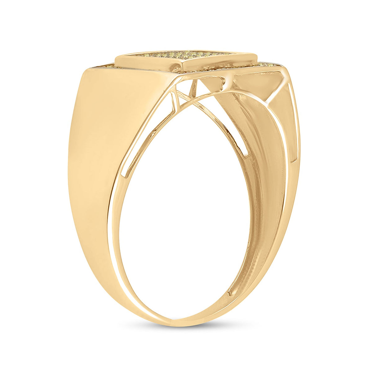 10K Yellow Gold Round Mens Yellow Color Enhanced Square Cluster Ring 1/4 Cttw - Splendid Jewellery