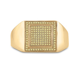 10K Yellow Gold Round Mens Yellow Color Enhanced Square Cluster Ring 1/4 Cttw - Splendid Jewellery