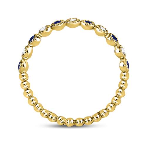 10K Yellow Gold Round Natural Blue Sapphire Beaded Dot Stackable Band Ring 1/12 Cttw - Splendid Jewellery