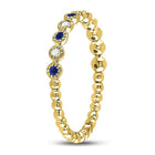 10K Yellow Gold Round Natural Blue Sapphire Beaded Dot Stackable Band Ring 1/12 Cttw - Splendid Jewellery