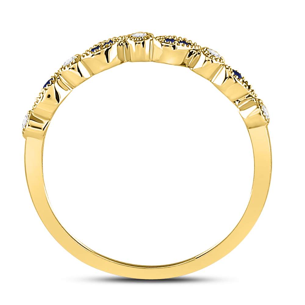 10K Yellow Gold Round Natural Blue Sapphire Stackable Band Ring 1/20 Cttw - Splendid Jewellery