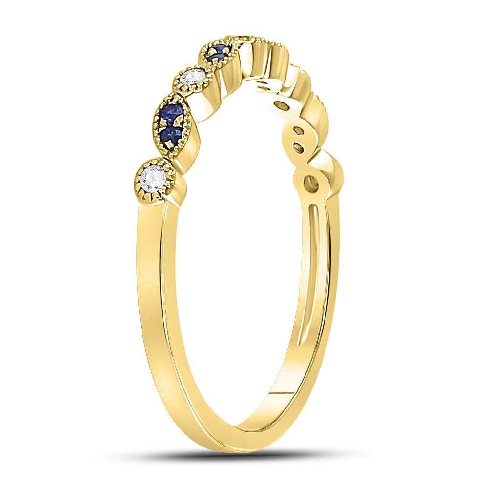 10K Yellow Gold Round Natural Blue Sapphire Stackable Band Ring 1/20 Cttw - Splendid Jewellery