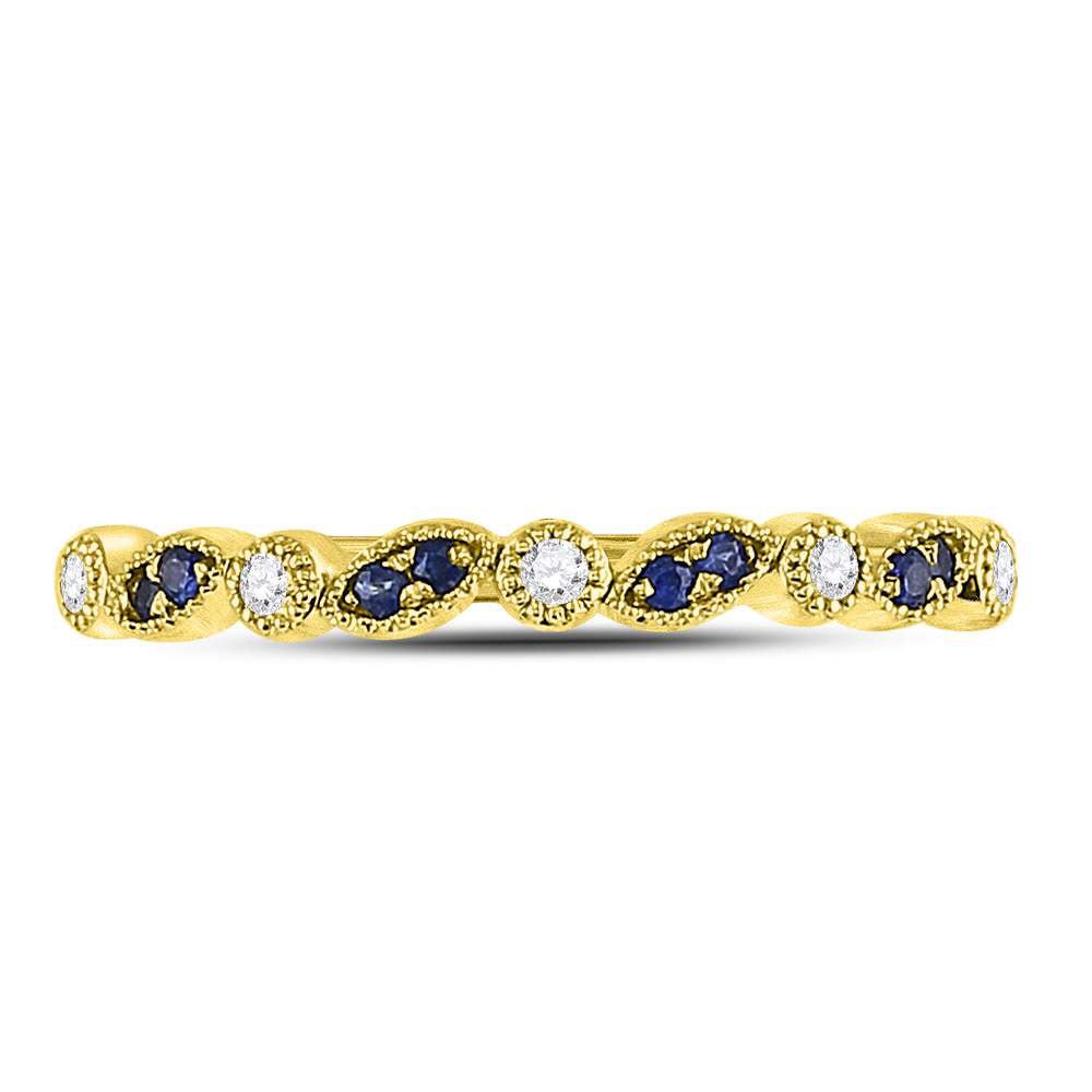 10K Yellow Gold Round Natural Blue Sapphire Stackable Band Ring 1/20 Cttw - Splendid Jewellery