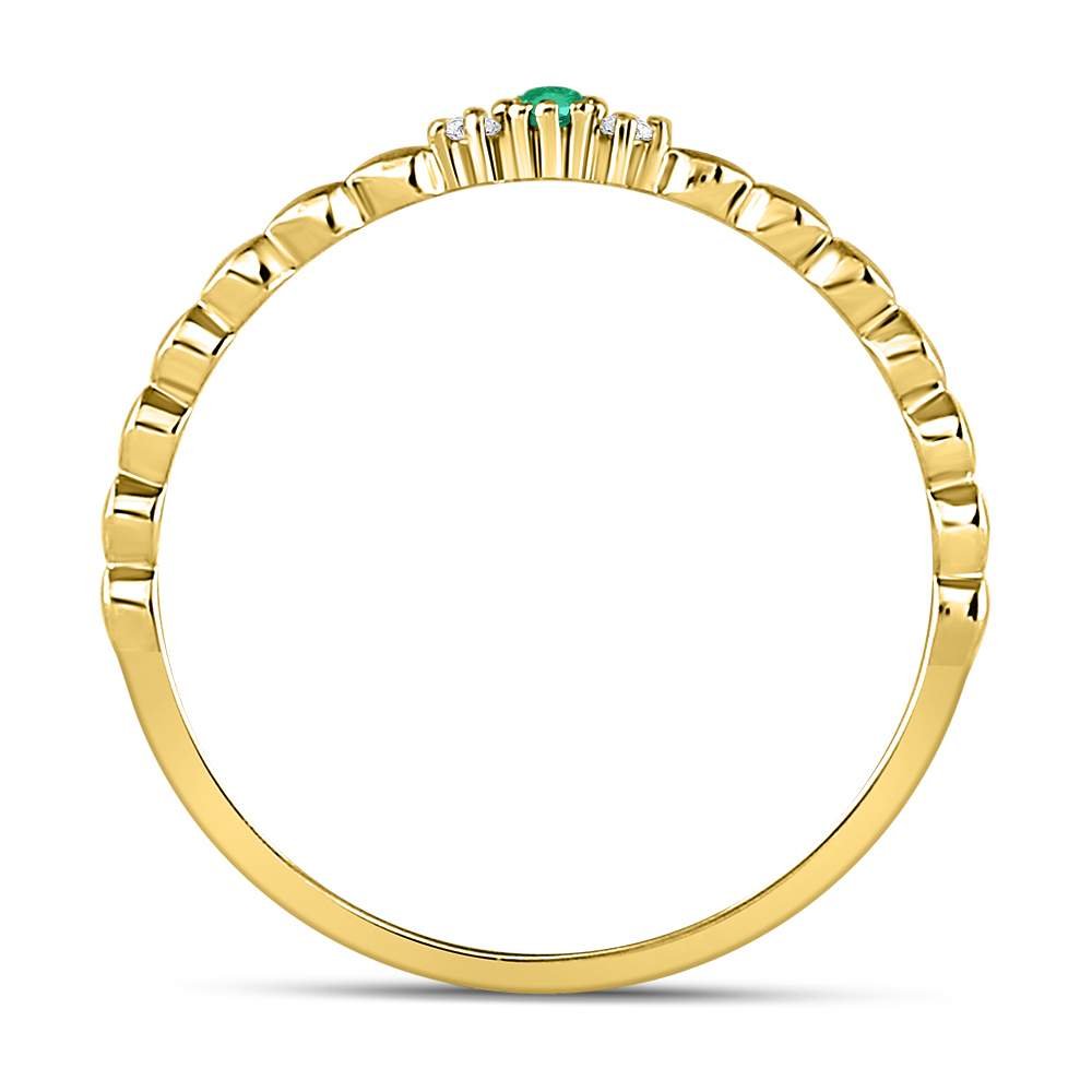 10K Yellow Gold Round Natural Emerald Solitaire Accent Stackable Ring . 0.012 Cttw - Splendid Jewellery