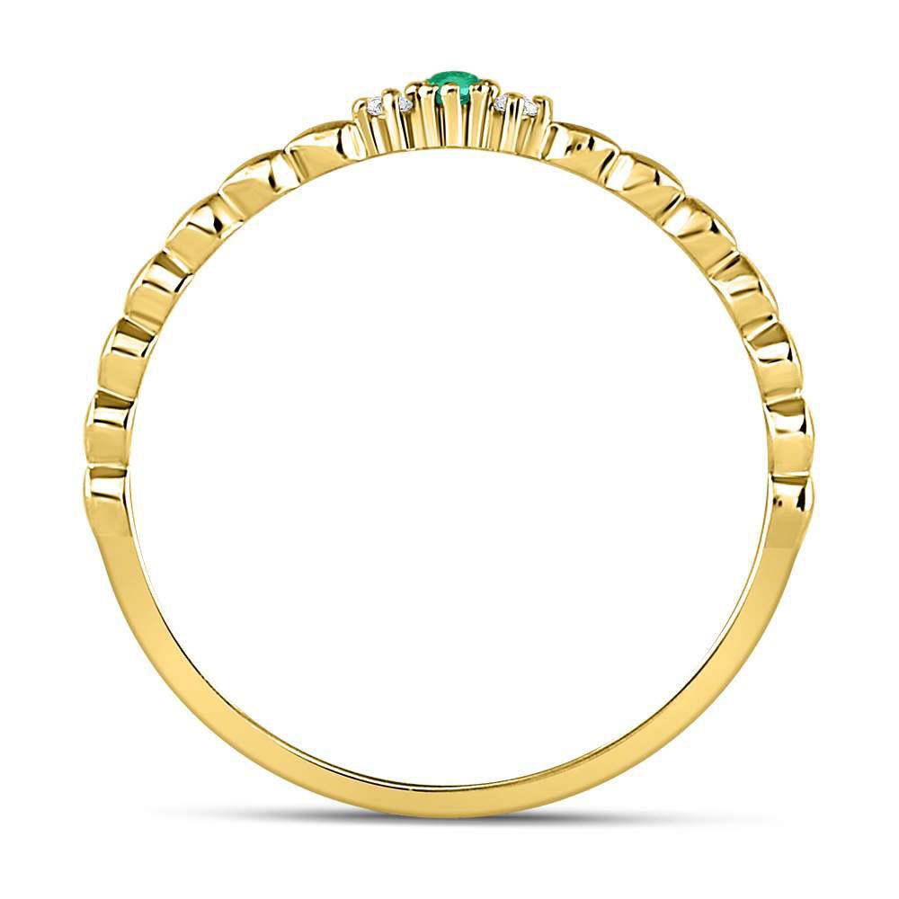 10K Yellow Gold Round Natural Emerald Solitaire Accent Stackable Ring . 0.012 Cttw - Splendid Jewellery