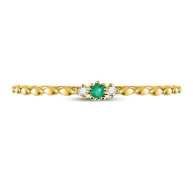 10K Yellow Gold Round Natural Emerald Solitaire Accent Stackable Ring . 0.012 Cttw - Splendid Jewellery