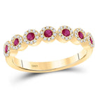 10K Yellow Gold Round Natural Ruby Halo Stackable Band Ring 1/5 Cttw - Splendid Jewellery