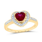 10K Yellow Gold Round Synthetic Ruby Women's Lab Created Ruby Heart Ring 0.03 Cttw - Splendid Jewellery