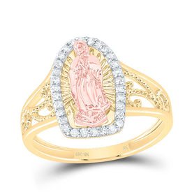 10K yellow Rosa Diamond Fashion Virgin Mother Mary Women's Ring 1/5 Cttw - Splendid Jewellery