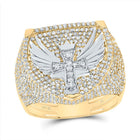 10K Yellow White Diamond Cross Men's Ring 2 1/5 Cttw - Splendid Jewellery