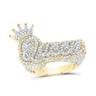 10K Yellow White Diamond Fashion "Queen" With Crown Ring 1 5/8 Cttw - Splendid Jewellery