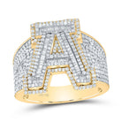 10K Yellow White Diamond Initial "A" Men's Ring 1 5/8 Cttw - Splendid Jewellery