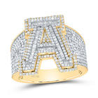 10K Yellow White Diamond Initial "A" Men's Ring 1 5/8 Cttw - Splendid Jewellery