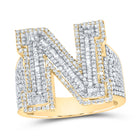 10K Yellow White Diamond Initial "N" Men's Ring 1 5/8 Cttw - Splendid Jewellery