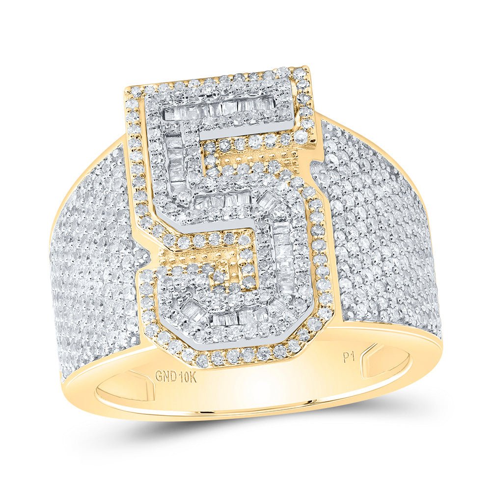 10K Yellow White Diamond Number "5" Men's Ring 1 5/8 Cttw - Splendid Jewellery