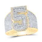 10K Yellow White Diamond Number "5" Men's Ring 1 5/8 Cttw - Splendid Jewellery