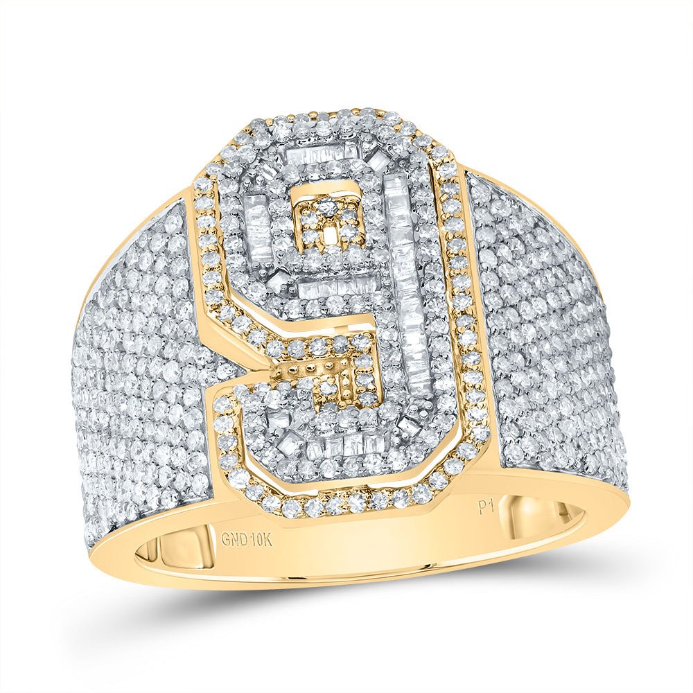 10K Yellow White Diamond Number "9" Men's Ring 1 3/4 Cttw - Splendid Jewellery